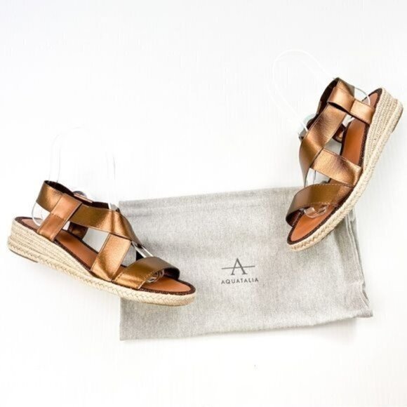 Aquatalia Sandal Espadrille womens size 6 Maggie wedge copper brown strap - Picture 3 of 14